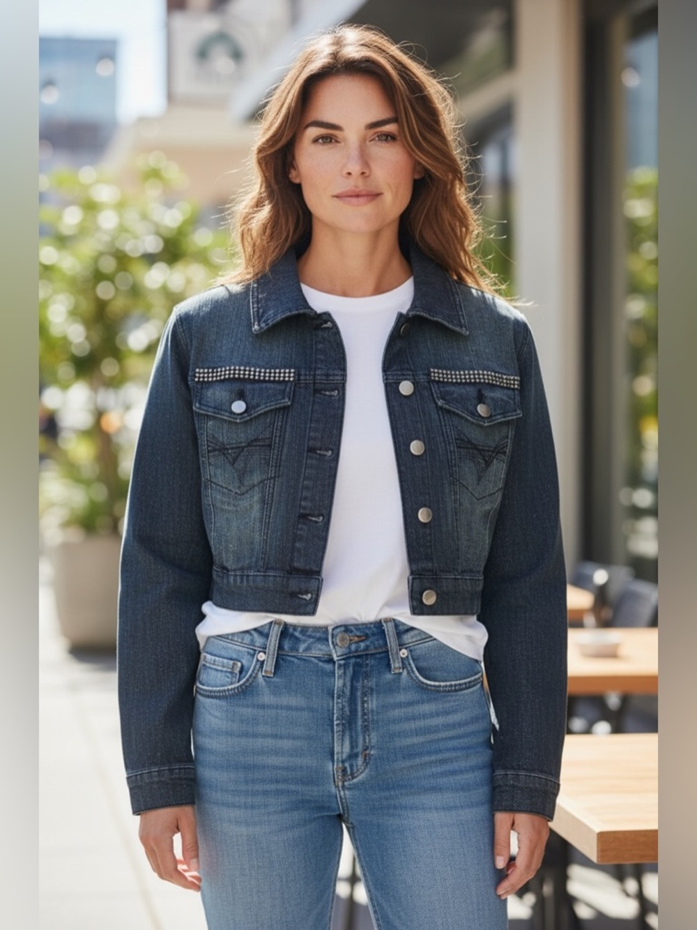 Crest Cropped Denim Jean Jacket | NWT